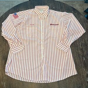Budweiser Long Sleeve Uniform Work Shirt Embroidered w/ USA Flag Patch DAVE